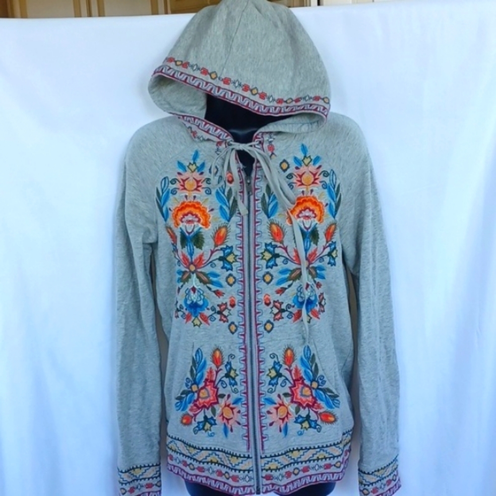 💖 RARE Johnny Was Izamal Aztec Floral Embroidered Hoodie in EUC, Anthropologie